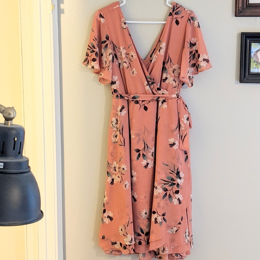 Torrid Blush Floral Chiffon Wrap Dress